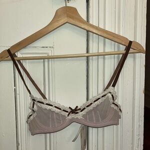 Elegant Lace Trimmed Bra in Brown and Cream